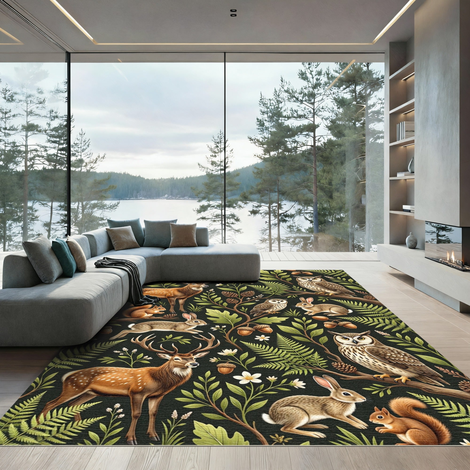 Enchanted Forest Woodland Animal Foliage Rug