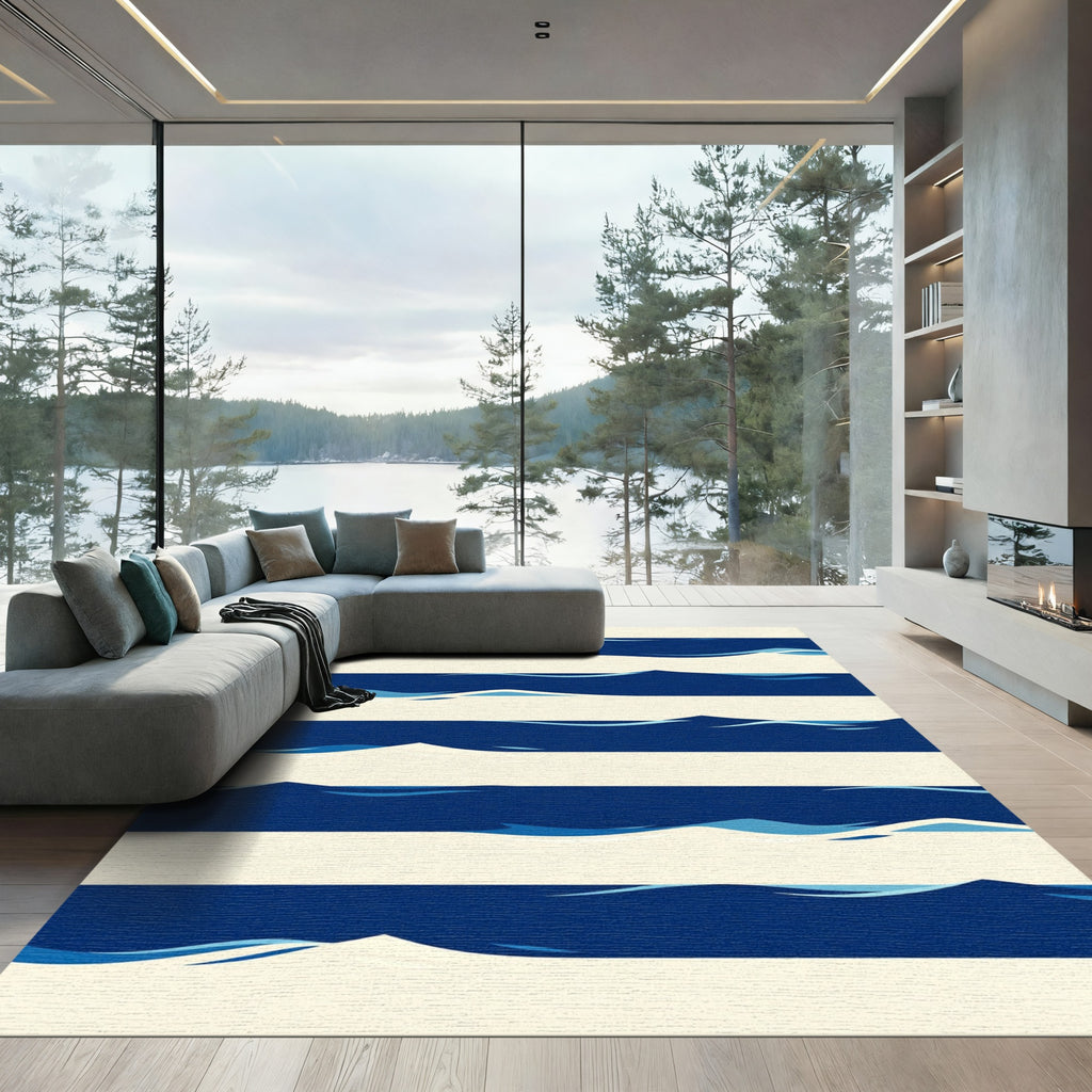 Coastal Blue Wave Stripe Rug