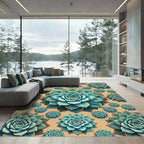 Teal Succulent Floral Arrangement Rug