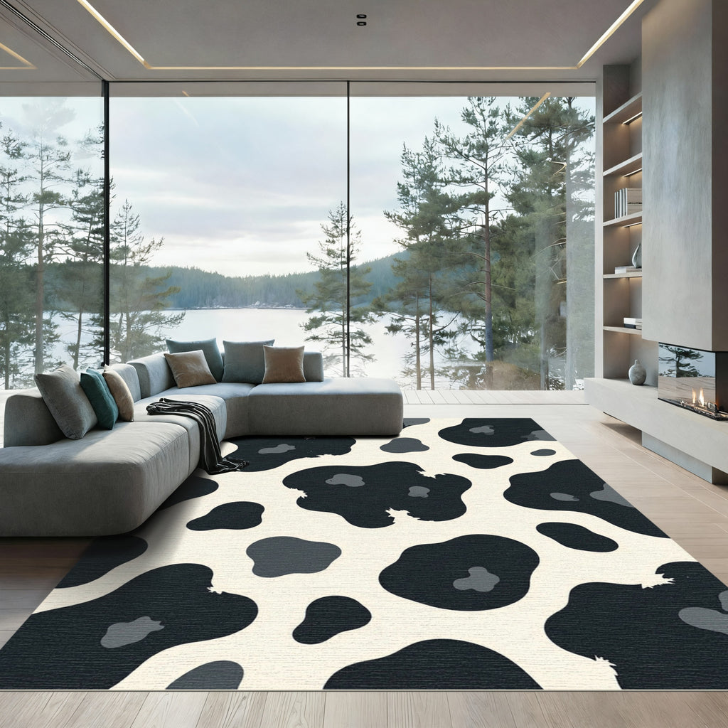 Modern Black and Cream Cow Hide Rug