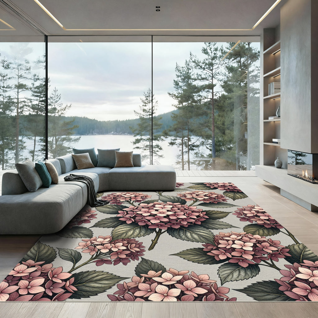 Vintage Blush Pink Hydrangea Floral Rug