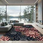 Elegant Blush and Charcoal Chrysanthemum Floral Rug