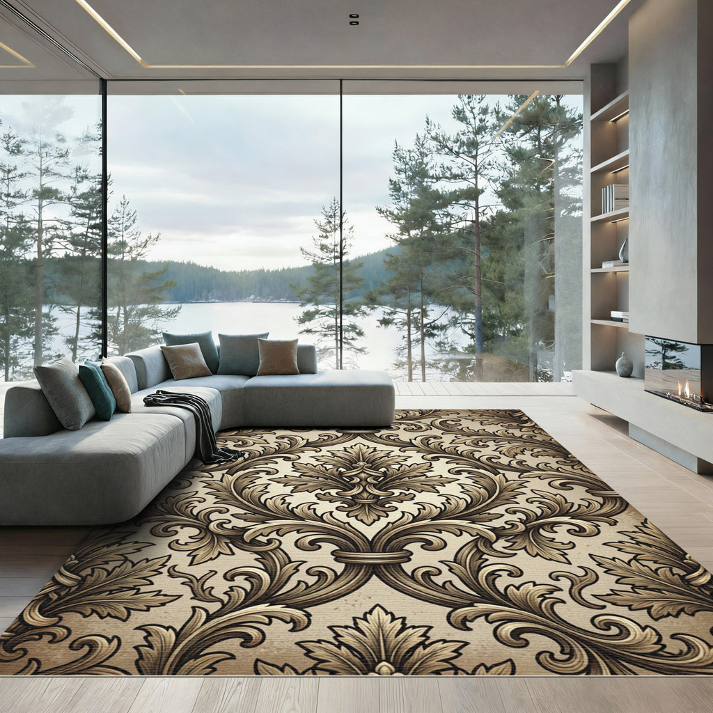 Vintage Beige Acanthus Scroll Rug