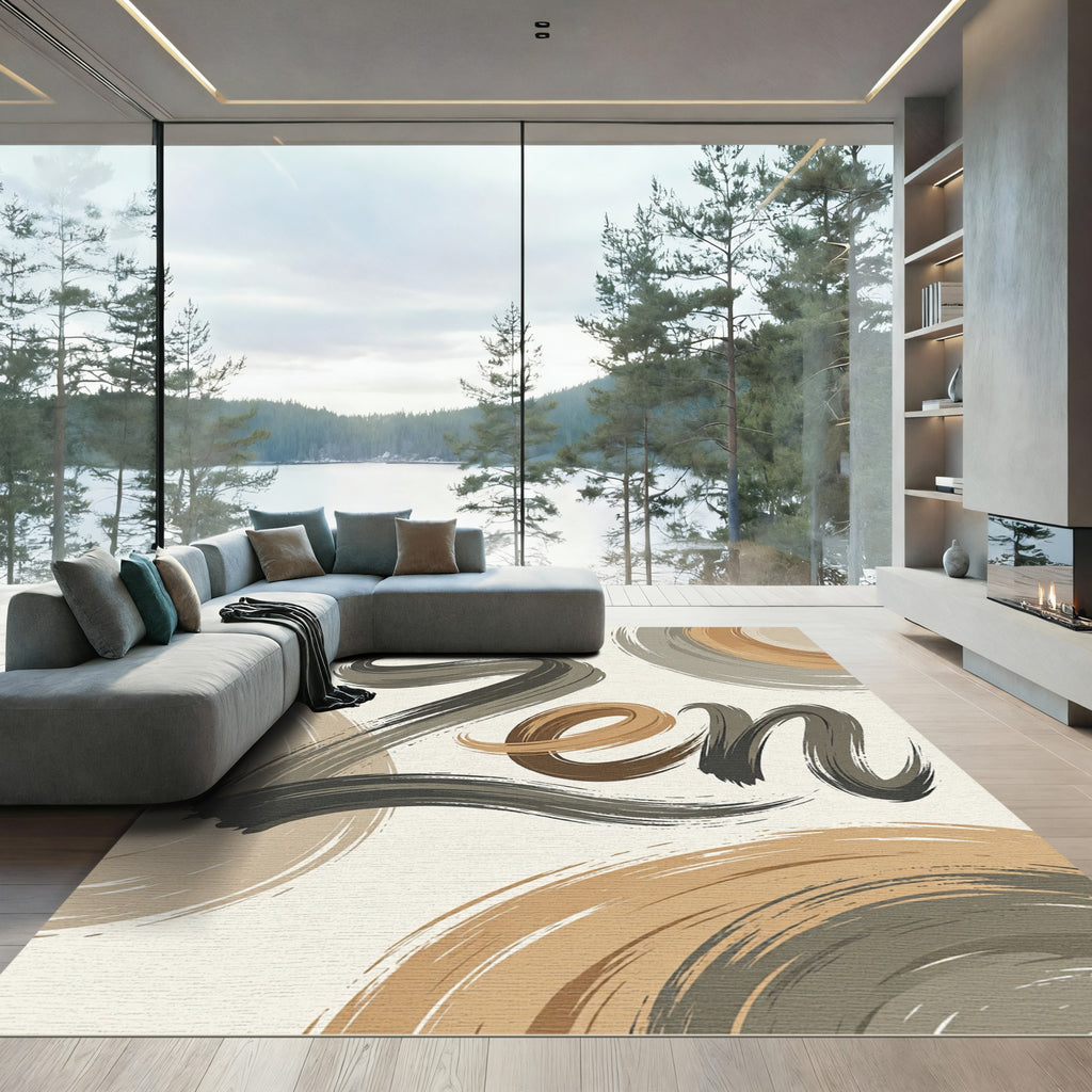 Earth Tones Brushstroke Swirl Zen Rug
