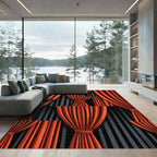Dramatic Orange Striped Curtain Rug