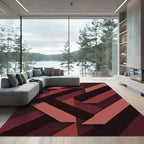 Modern Deep Burgundy Geometric Stripe Rug