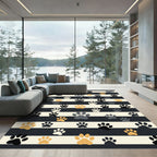 Playful Paw Striped Black Cream Taupe Rug
