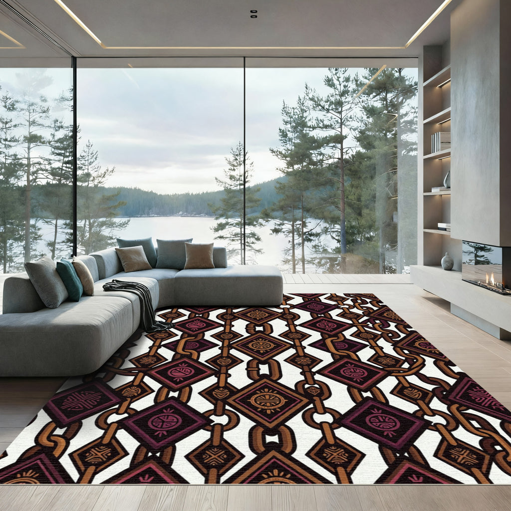 Geometric Chain Link Diamond Brown Rug