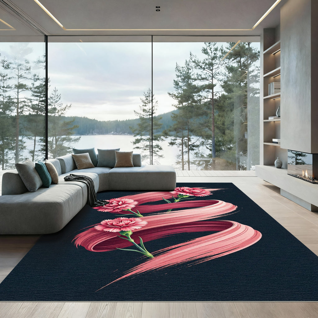Elegant Pink Carnation Ribbon Swirl Rug