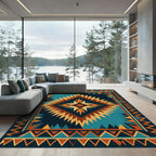 Geometric Southwestern Star Diamond Teal Rug