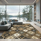 Earthy Brown Geometric Tribal Diamond Artwork Rug