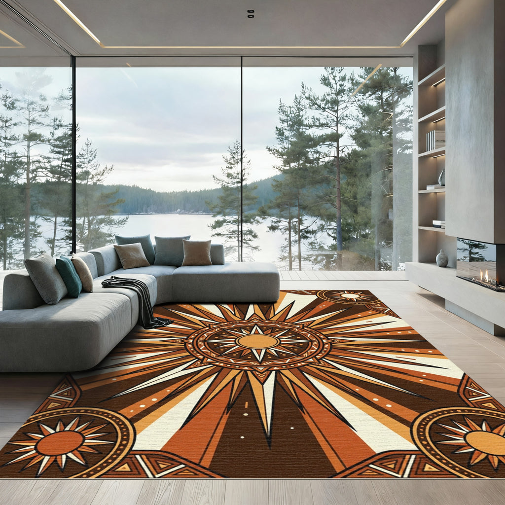Radiant Golden Sunburst Earthy Geometric Rug