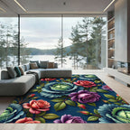 Moody Rose and Cabbage Floral Tapestry Rug
