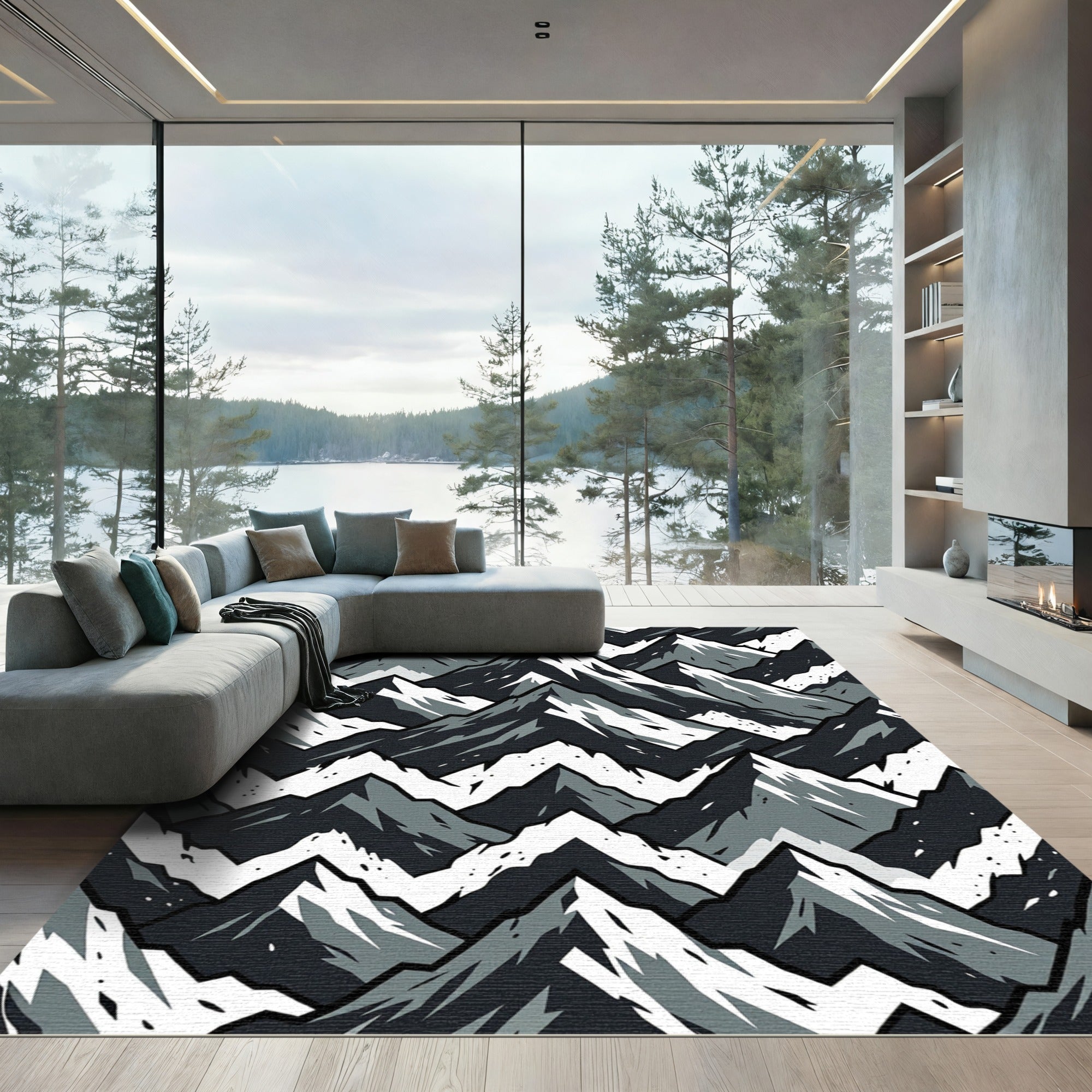 Monochromatic Jagged Mountain Peaks Rug