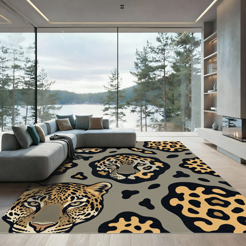 Graphic Leopard Face Safari Texture Rug