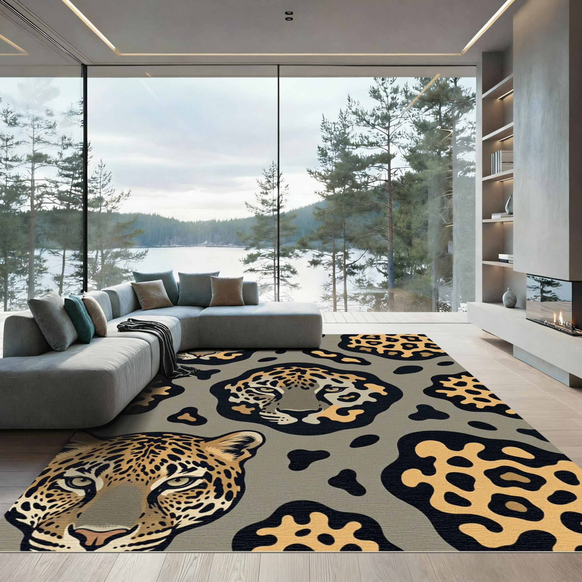 Graphic Leopard Face Safari Texture Rug