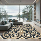 Cream Acanthus Leaf Scrollwork Rug