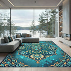 Azure Floral Medallion with Golden Accents Rug