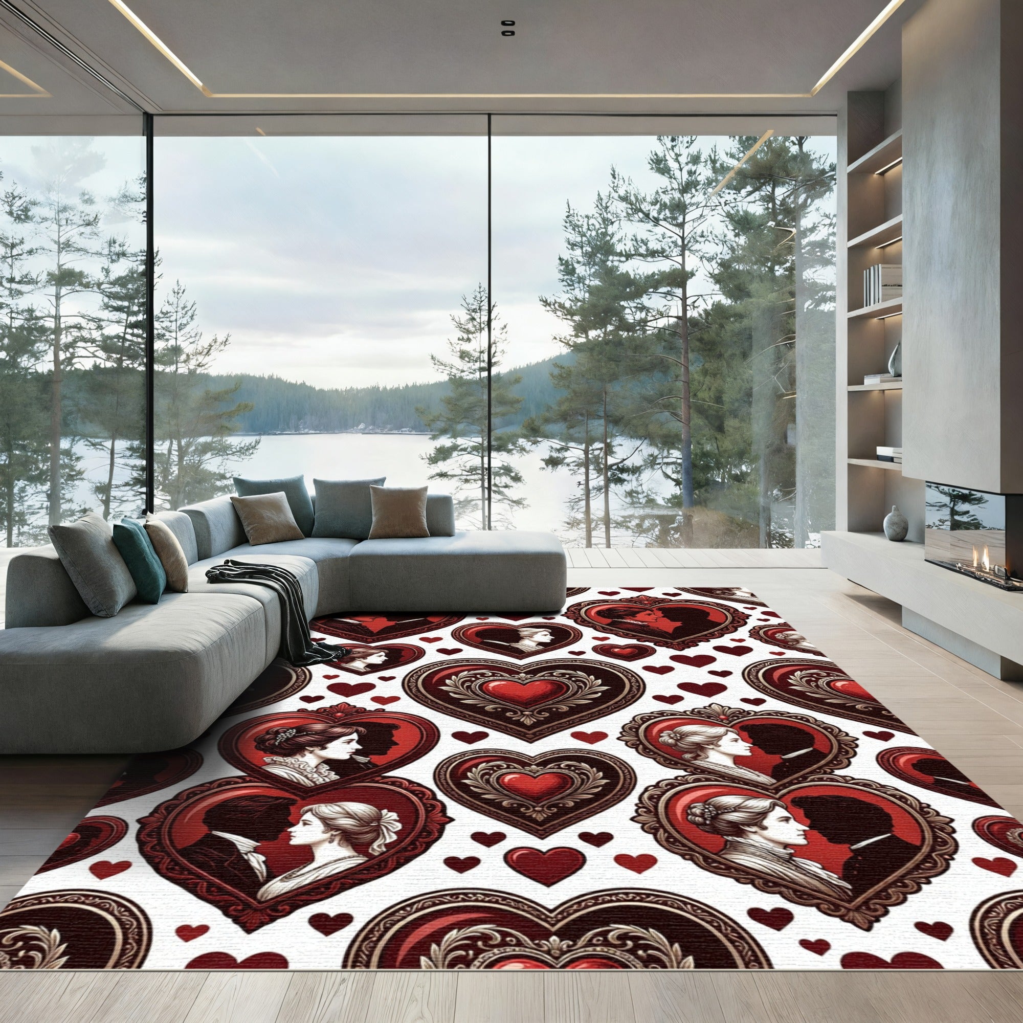 Vintage Red Heart Couple Portrait Rug
