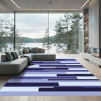 Deep Blue Geometric Stripe Rug
