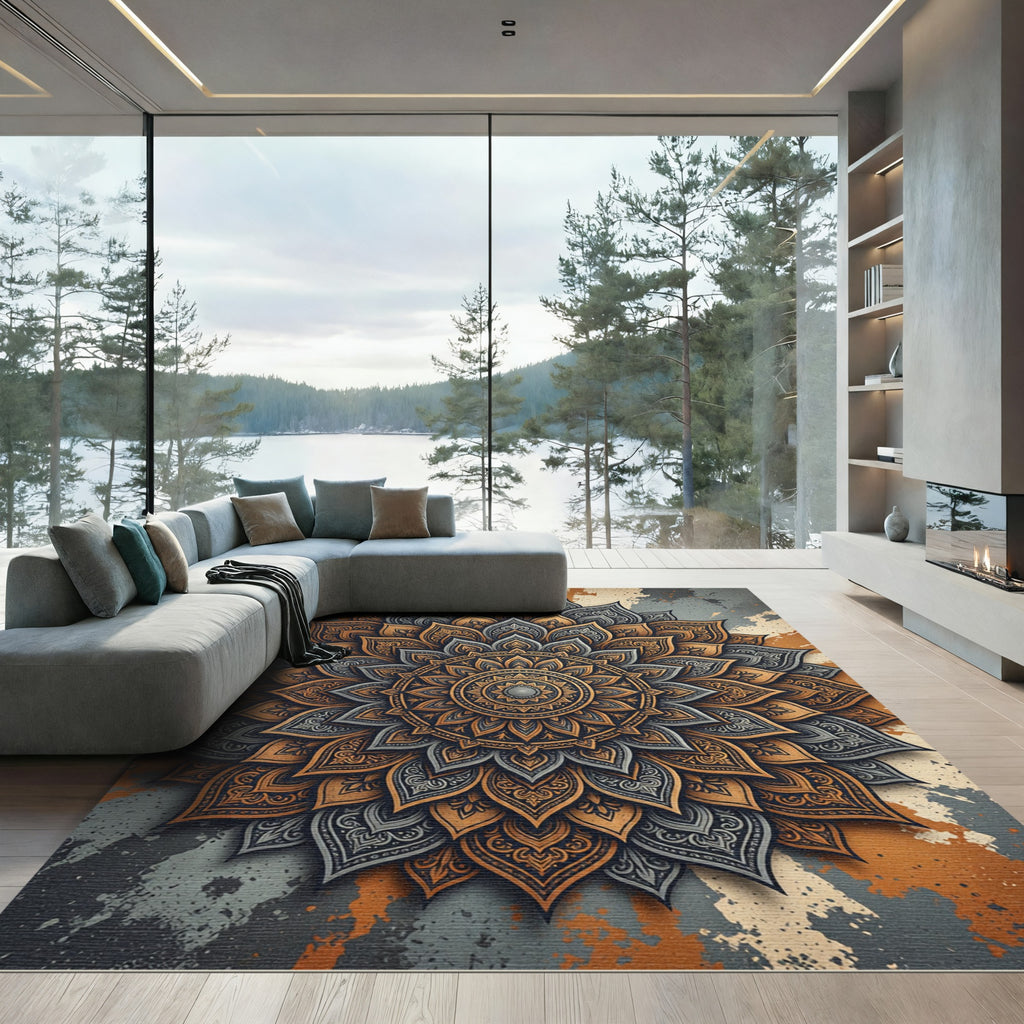 Intricate Sienna Gold Slate Mandala Rug