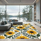 Sunny Yellow Sunflower Botanical Meadow Rug