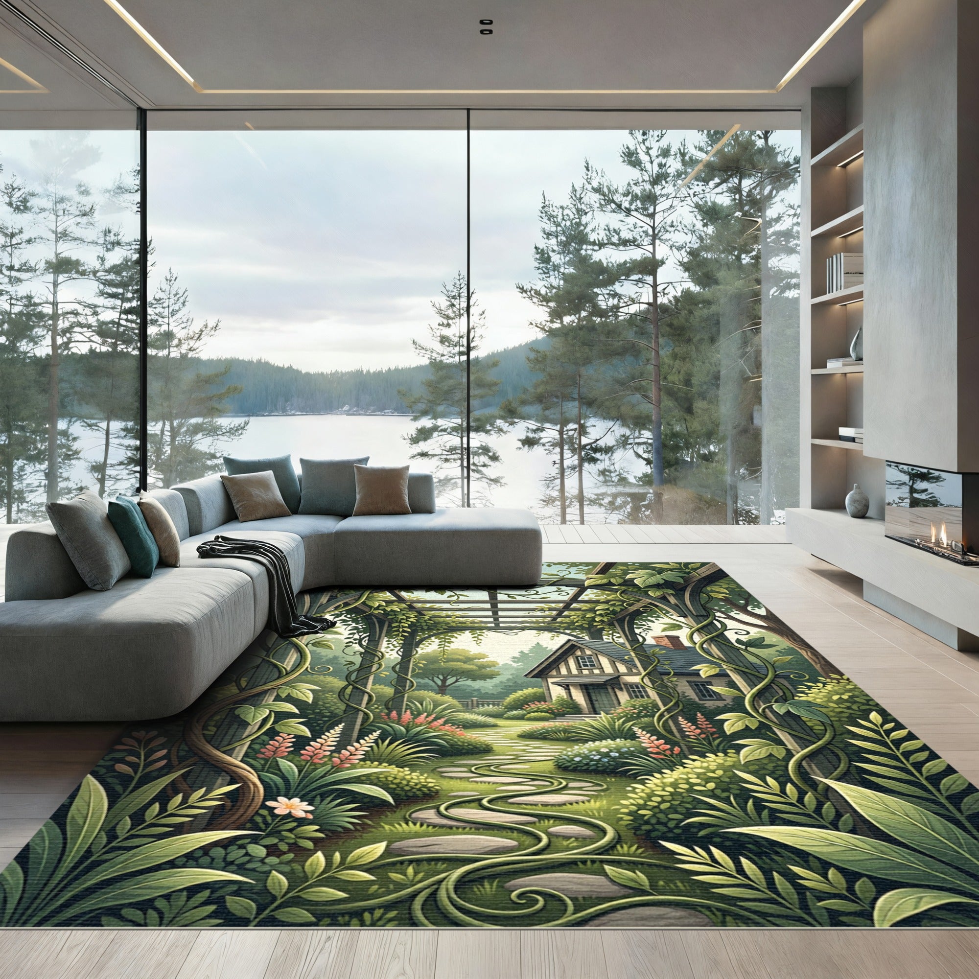 Enchanted Garden Trellis Foliage Landscape Rug