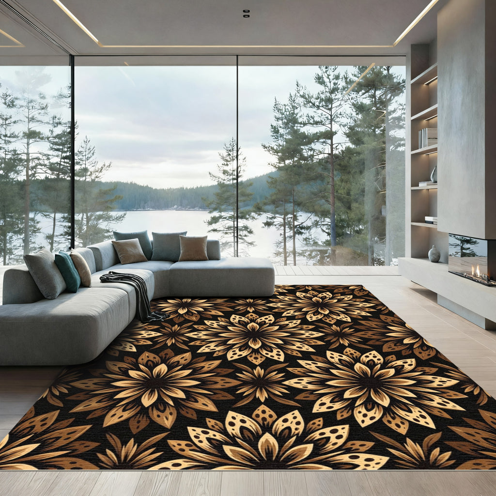 Rich Brown Floral Mandala Rug