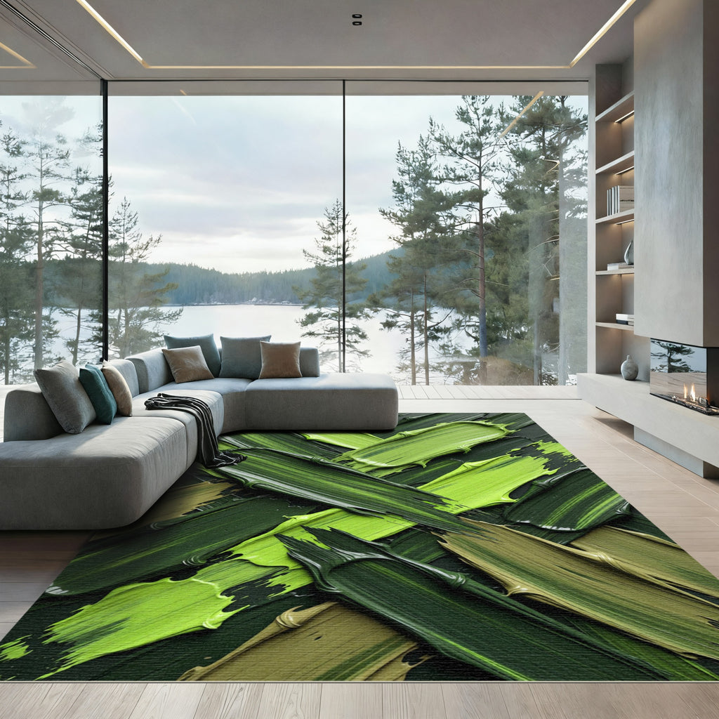 Vibrant Brushstroke Abstract Green Rug