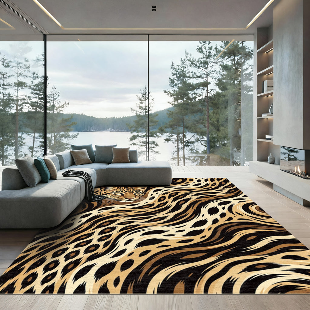 Abstract Leopard Spot Wavy Animal Gold Rug