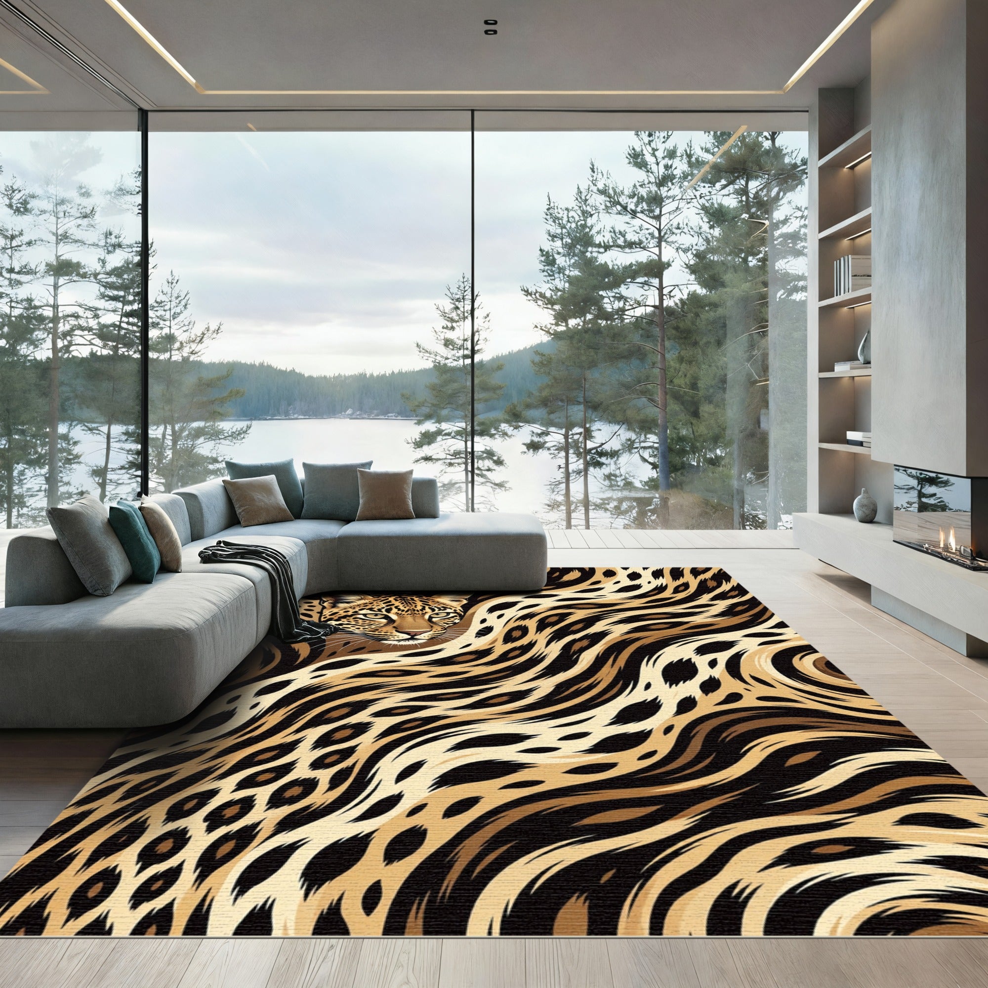 Abstract Leopard Spot Wavy Animal Gold Rug
