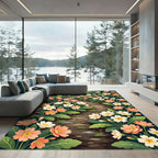 Whimsical Peach White Floral Garden Path Rug