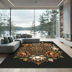 Elegant Gold Lotus Floral Mandala Rug