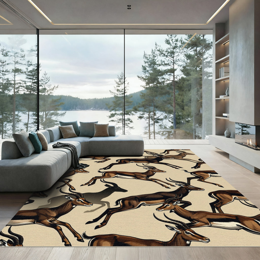 Dynamic Leaping Gazelle Earthy Tonal Rug