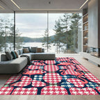Pink Flamingo Houndstooth Geometric Art Rug