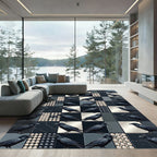 Gothic Raven Monochrome Checkerboard Abstract Rug