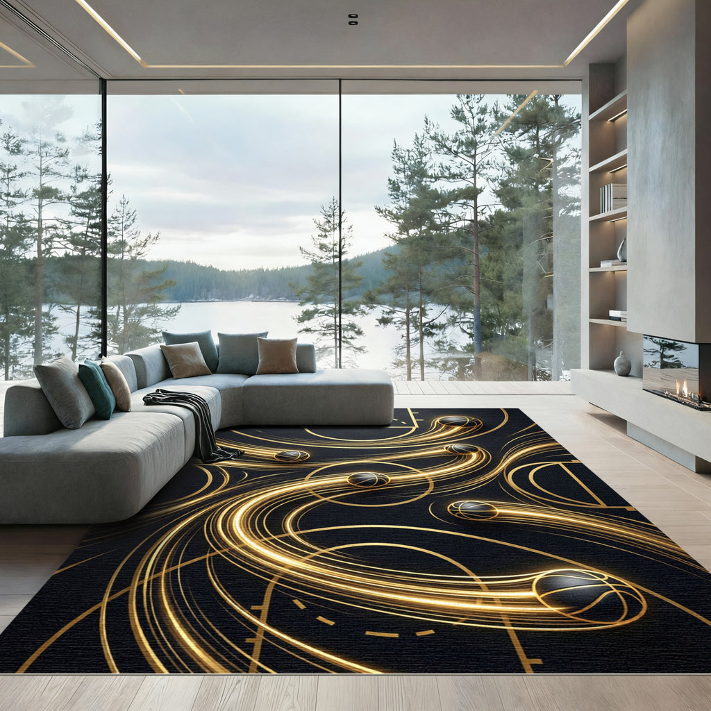Golden Motion Basketball Art Rug