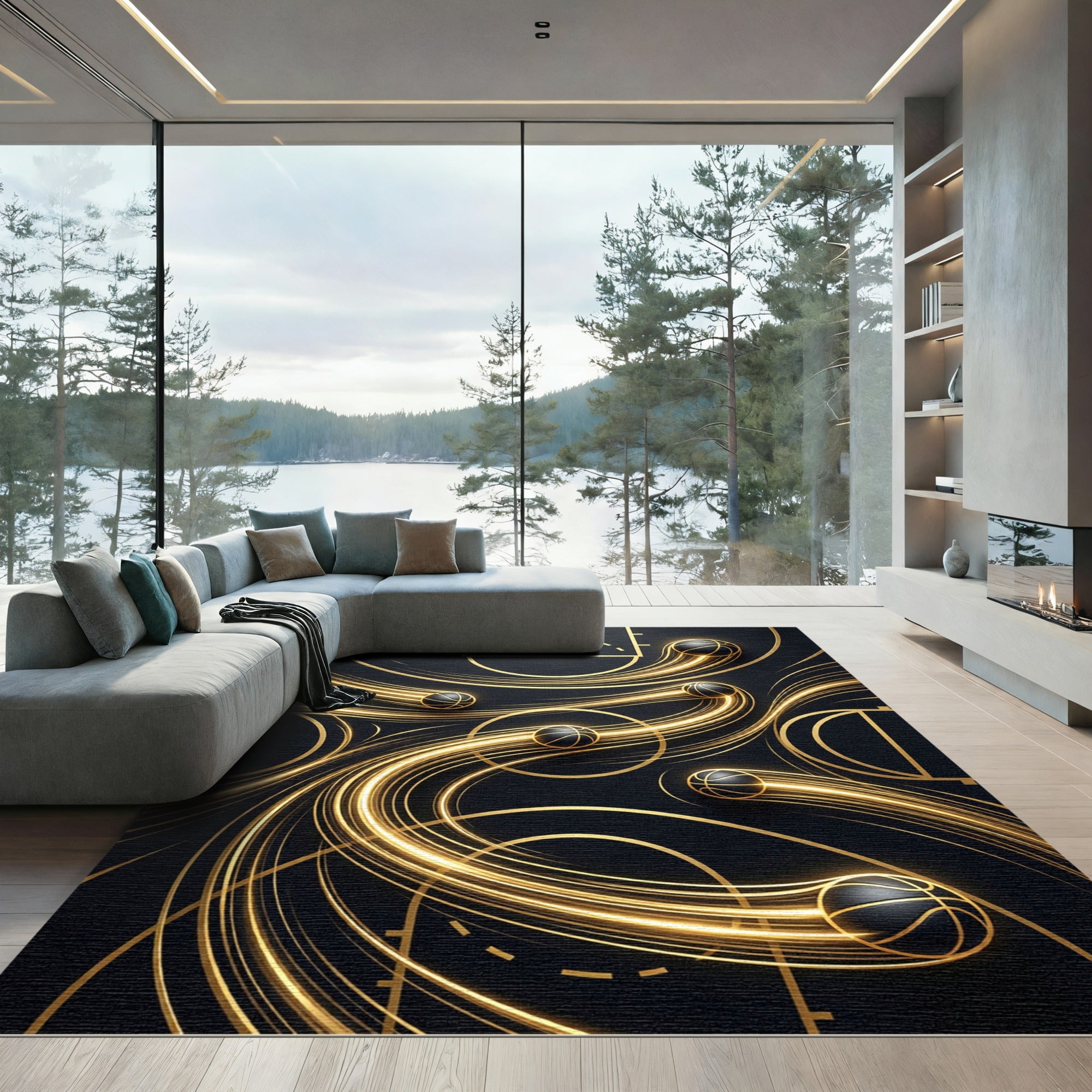 Golden Motion Basketball Art Rug