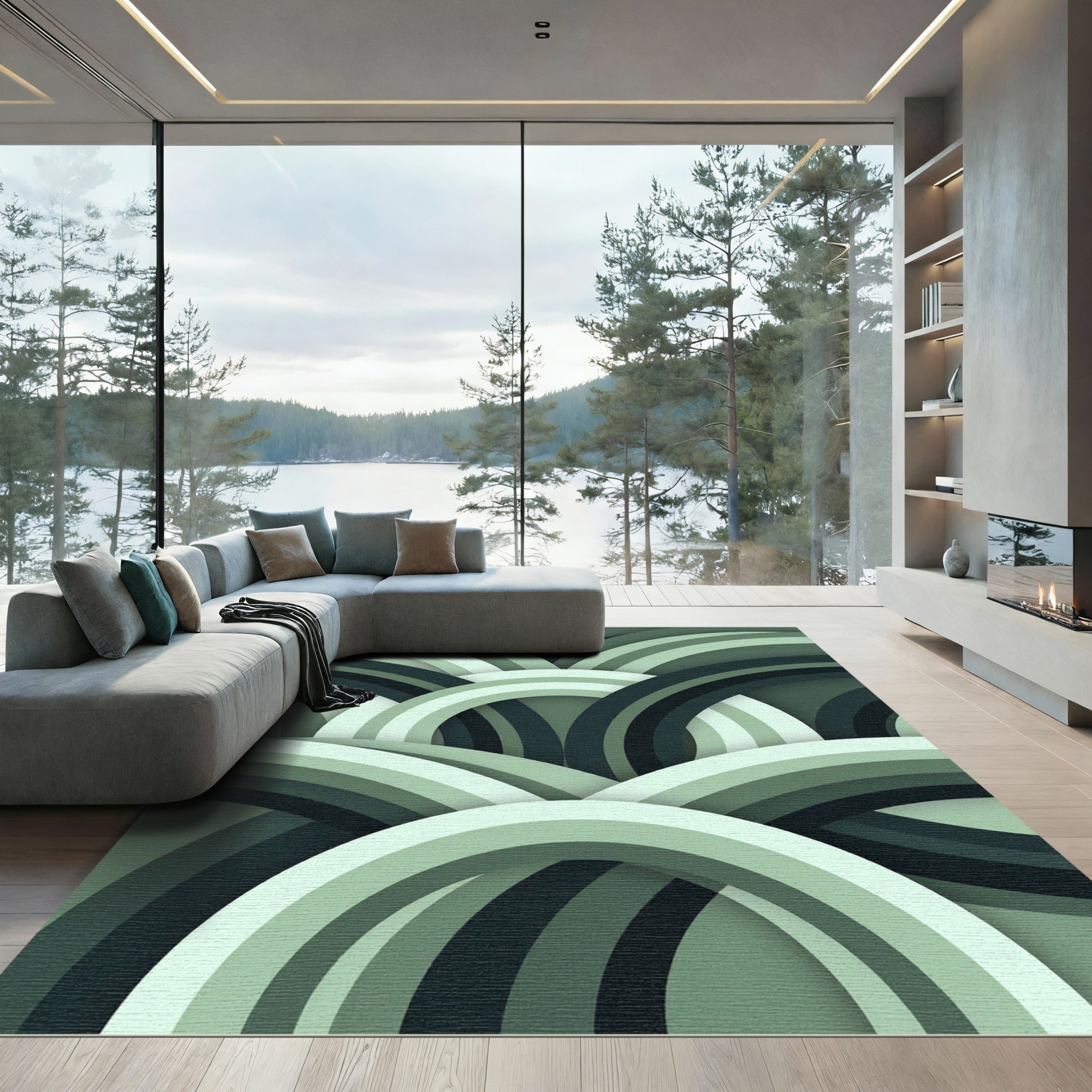 Shaded Green Arch Overlap Rug