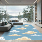 Whimsical Golden Clouds on Sky Blue Rug