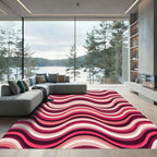 Vibrant Burgundy Rose Wavy Striped Rug