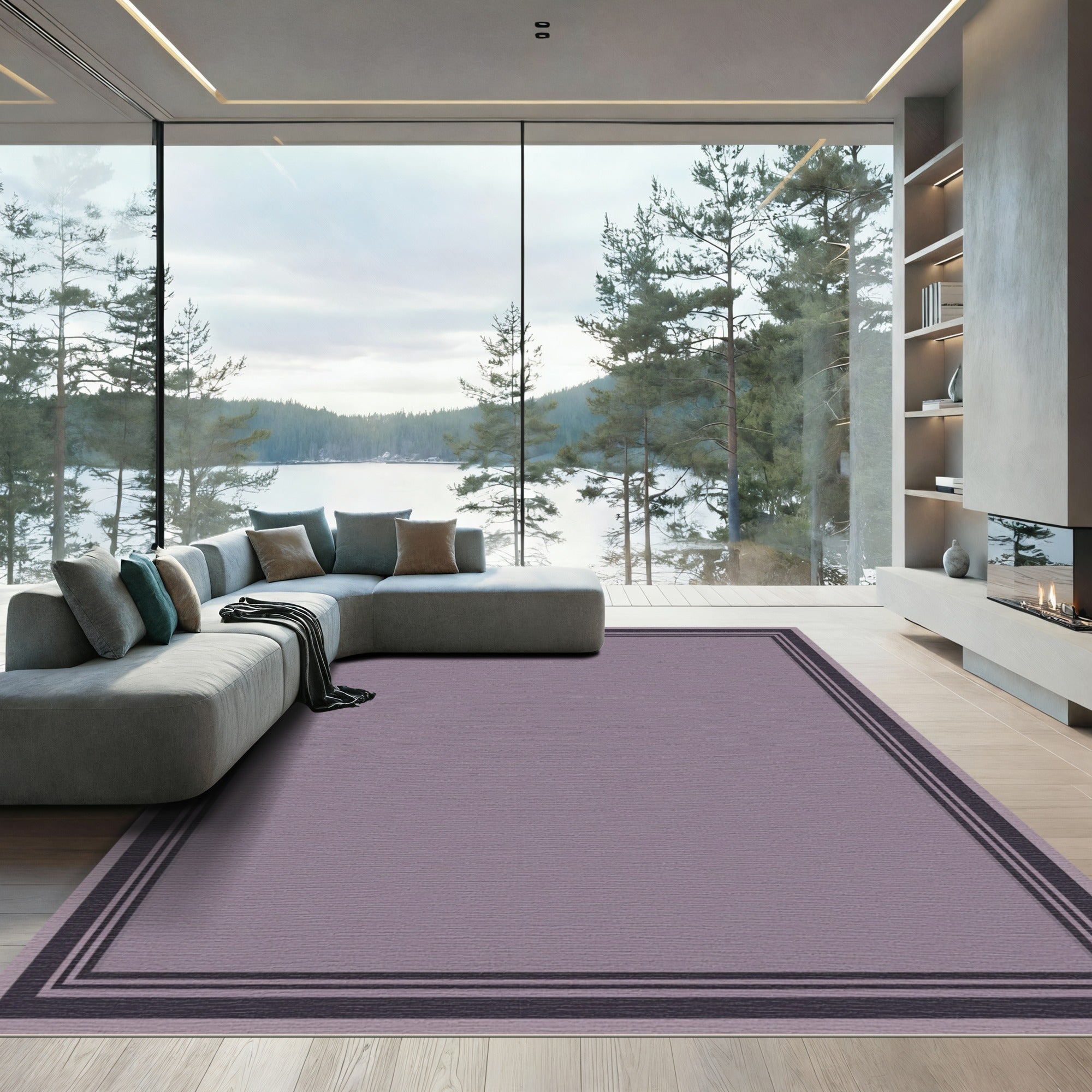 Muted Plum Double Striped Border Rug