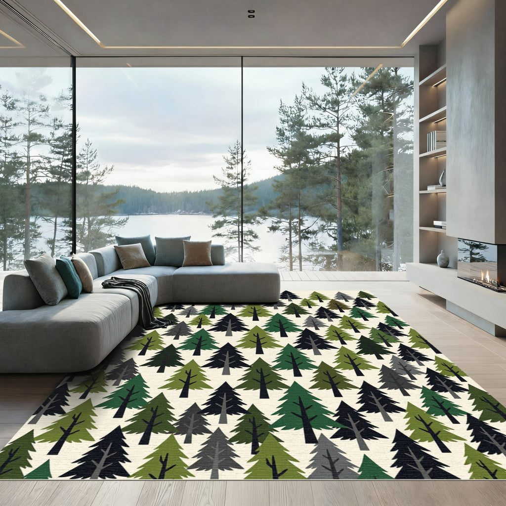 Evergreen Forest Pine Tree Woodland Rug