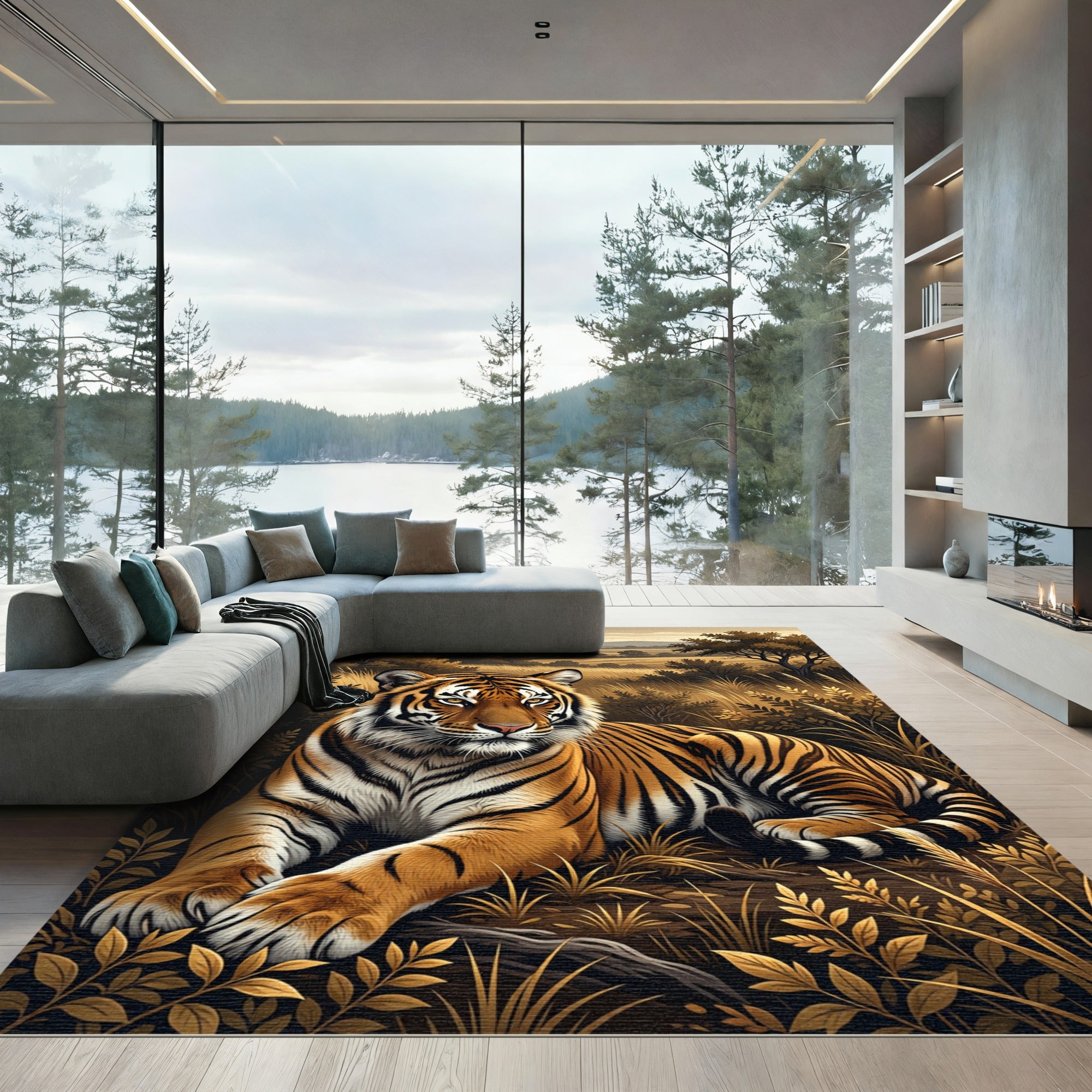 Majestic Orange Tiger Nature Scene Rug