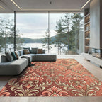Coral Pink Ornate Scroll Medallion Rug