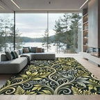 Elegant Sage and Gold Botanical Flourish Rug