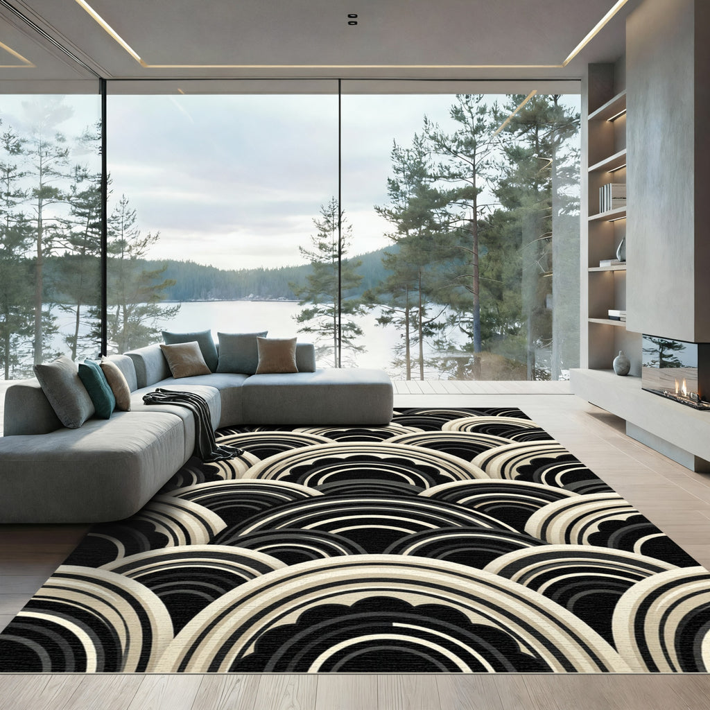 Art Deco Black And White Ripple Rug