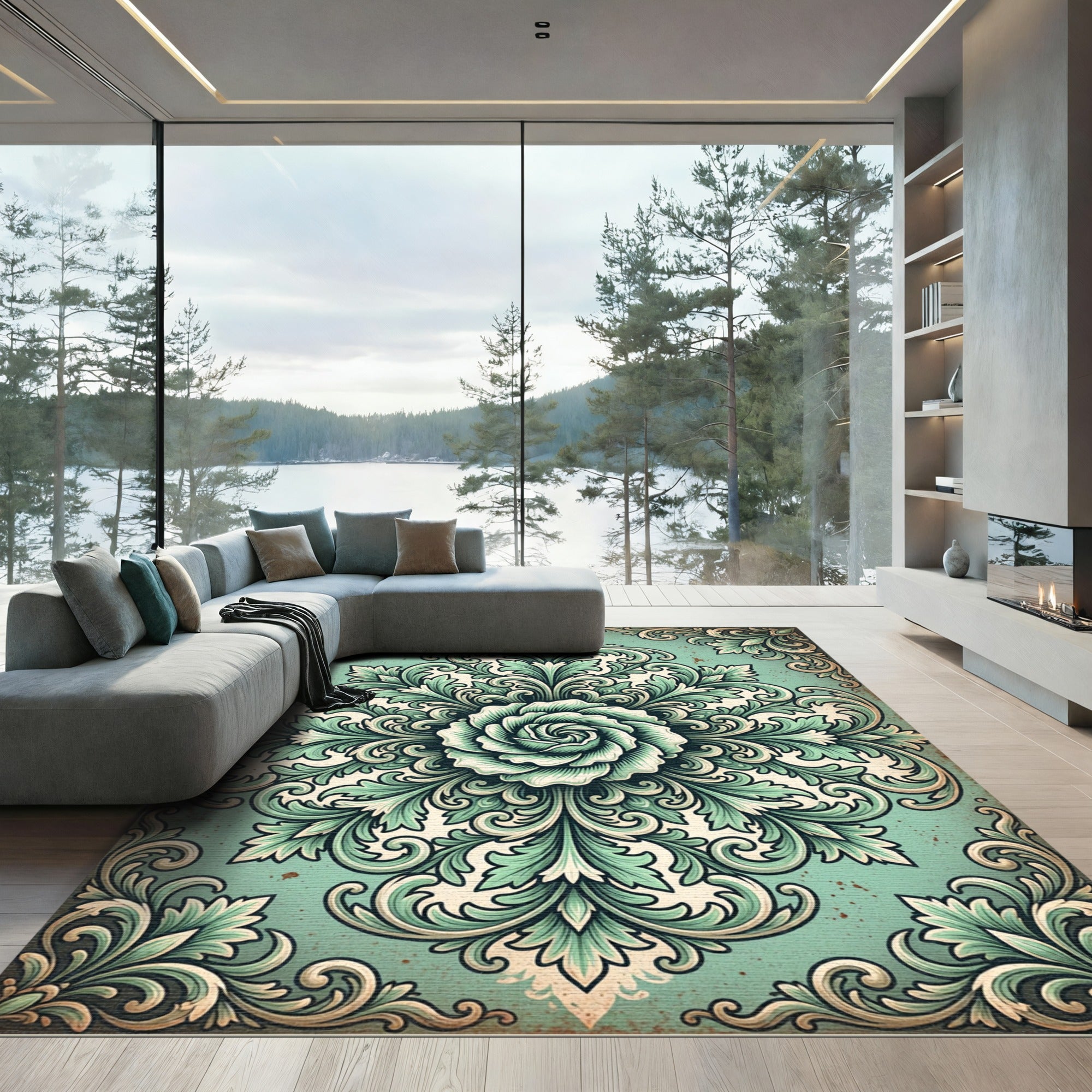 Sage Filigree Floral Medallion Rug