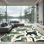 Sage Green Whimsical Tabby Cat Illustration Rug