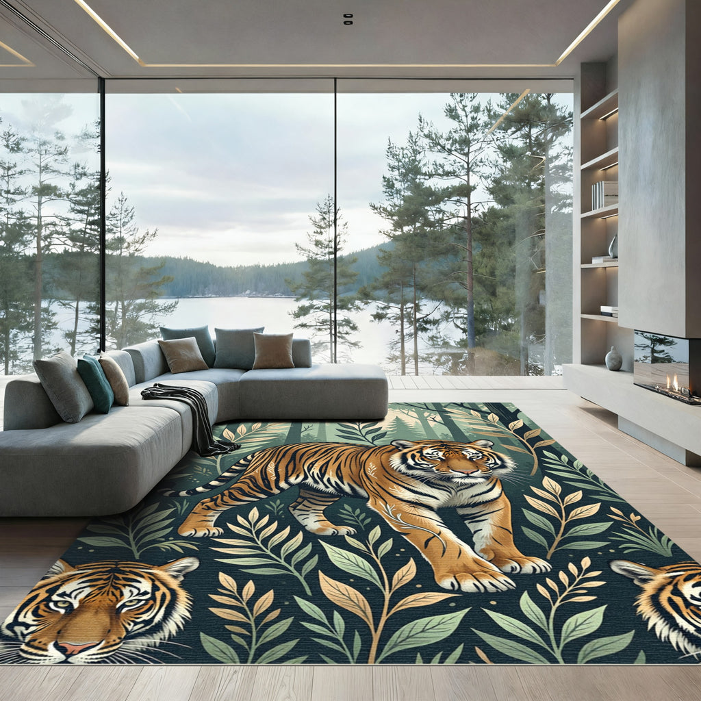 Majestic Tiger Jungle Foliage Rug